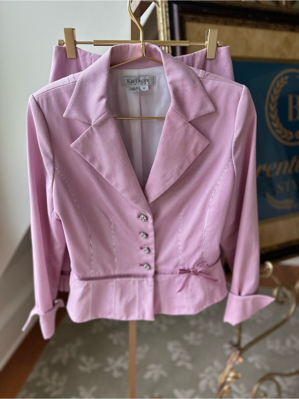 Kay Unger Lavender-Pink Vintage Tailored Suit size 4 Blazer & Skirt